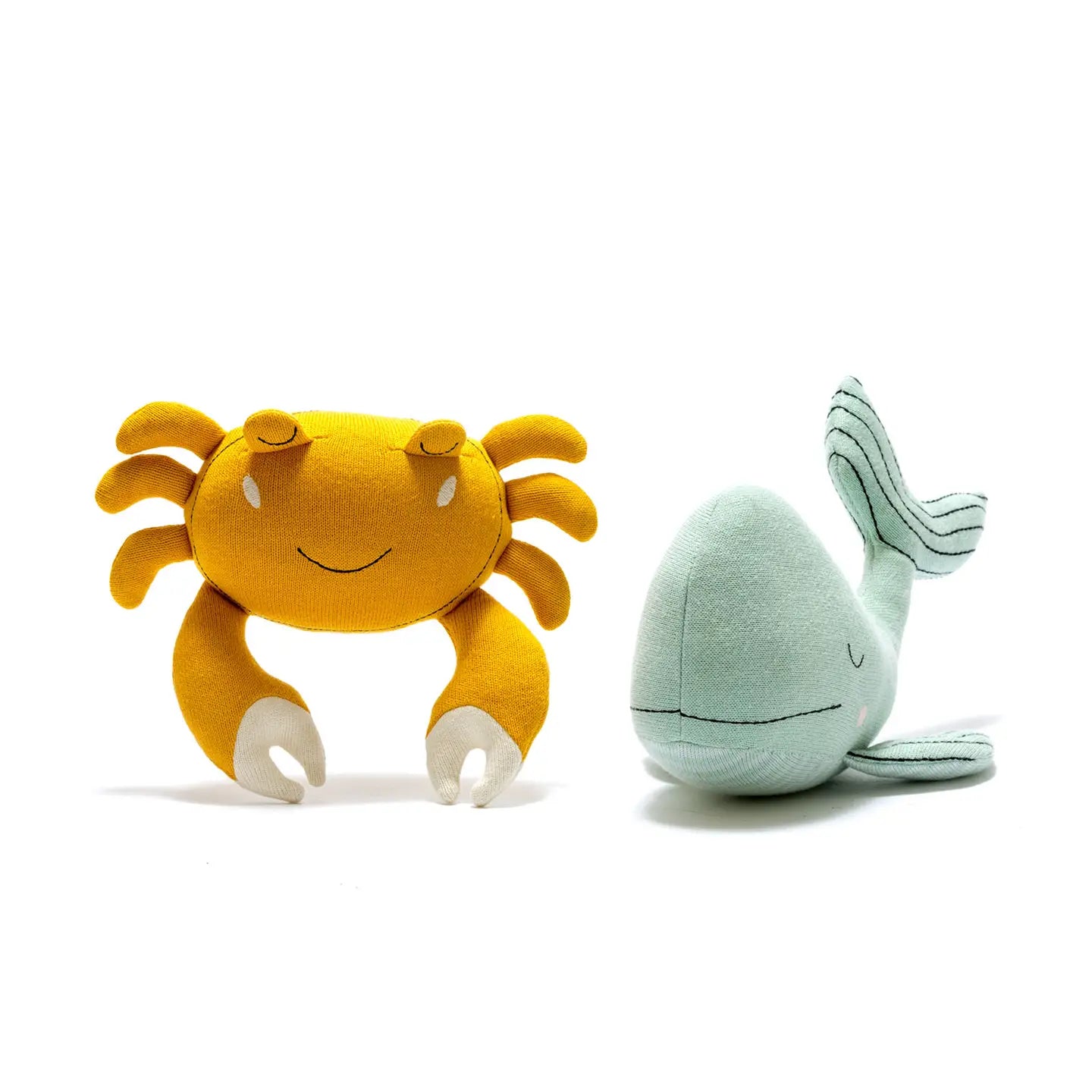 Sea Green Whale Plush Toy in Organic Cotton Knit, Closed Eye
